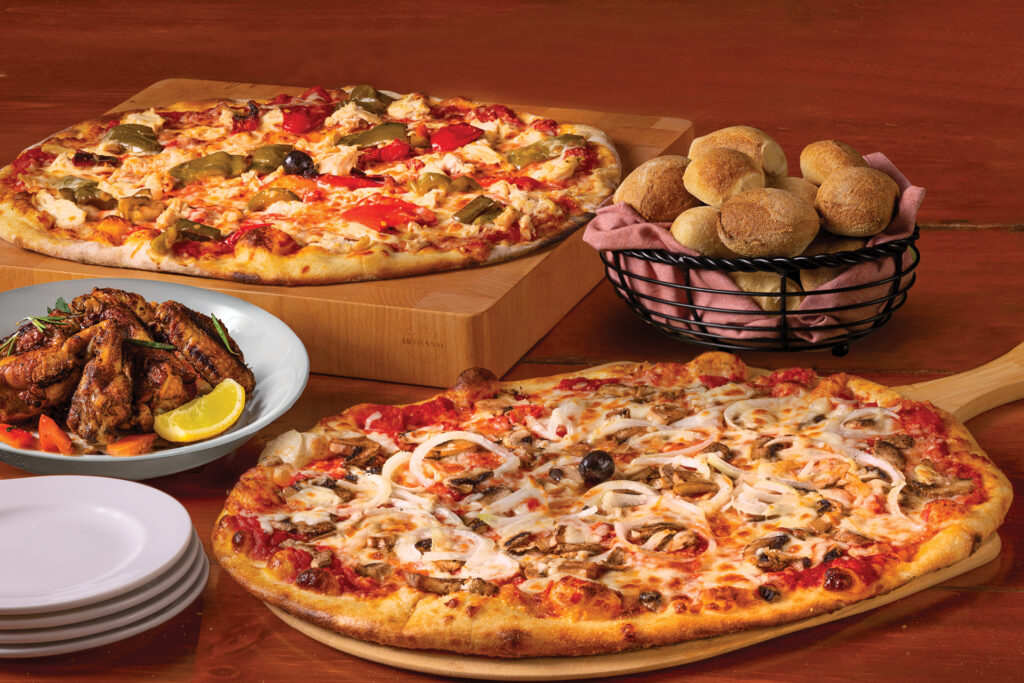 Two large pizzas with 24 wings