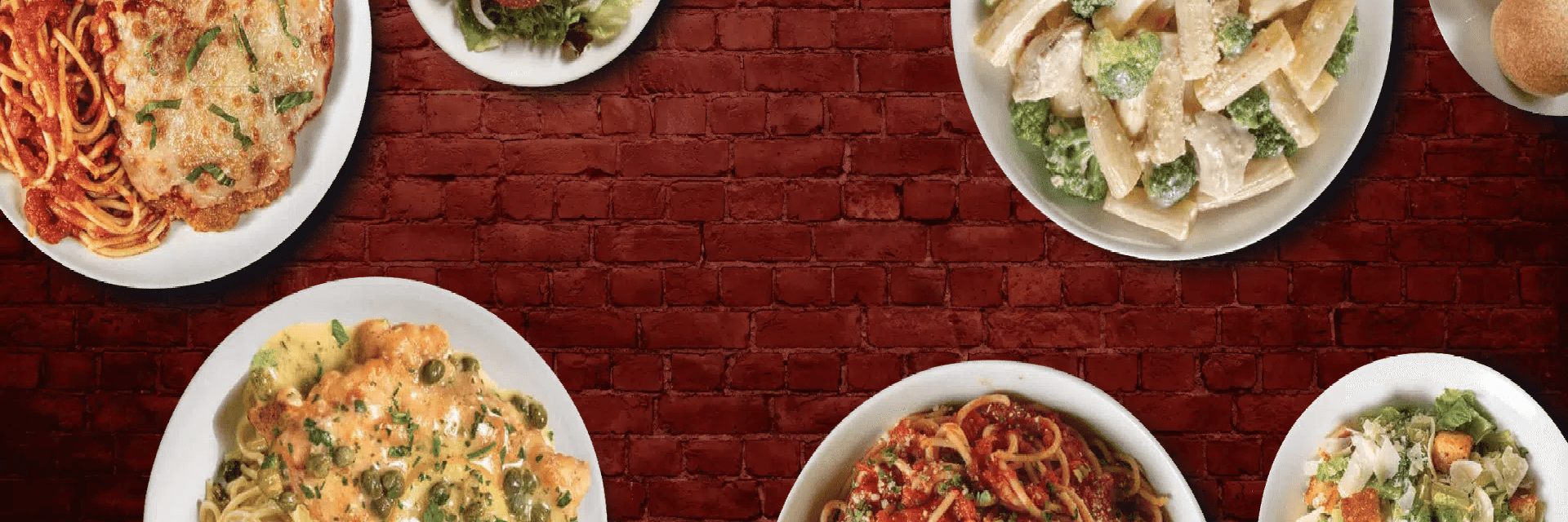 Plates against a red brick background