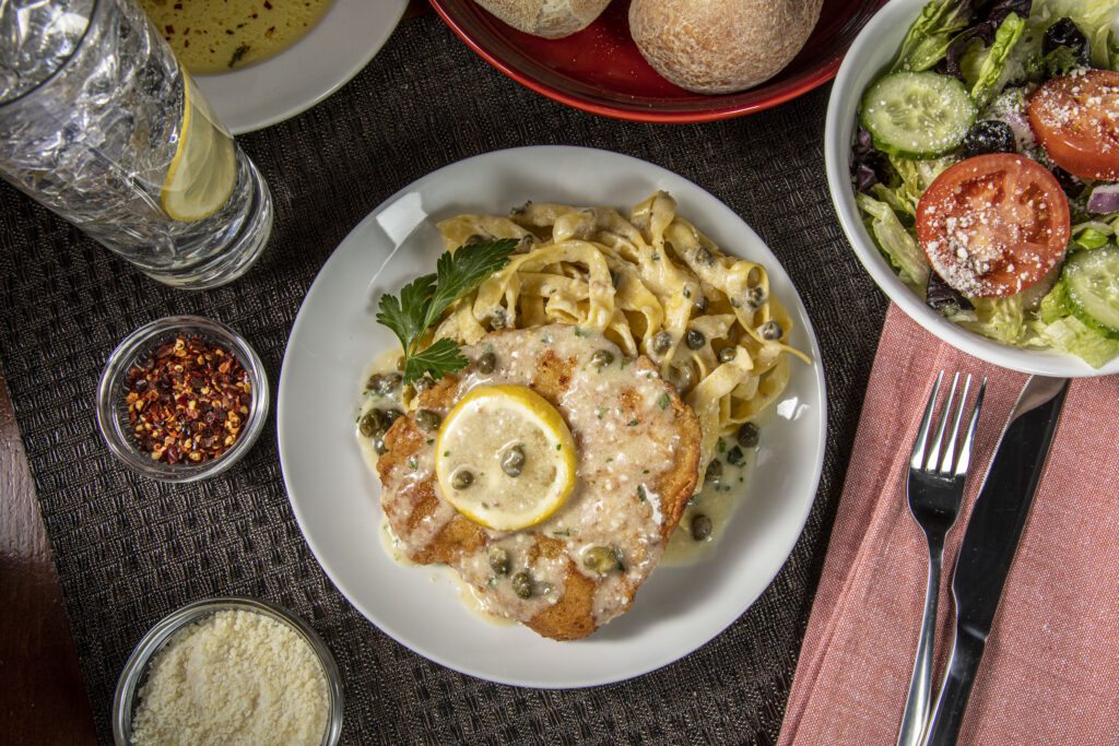 Chicken Piccata with a side salad from Bertucci's