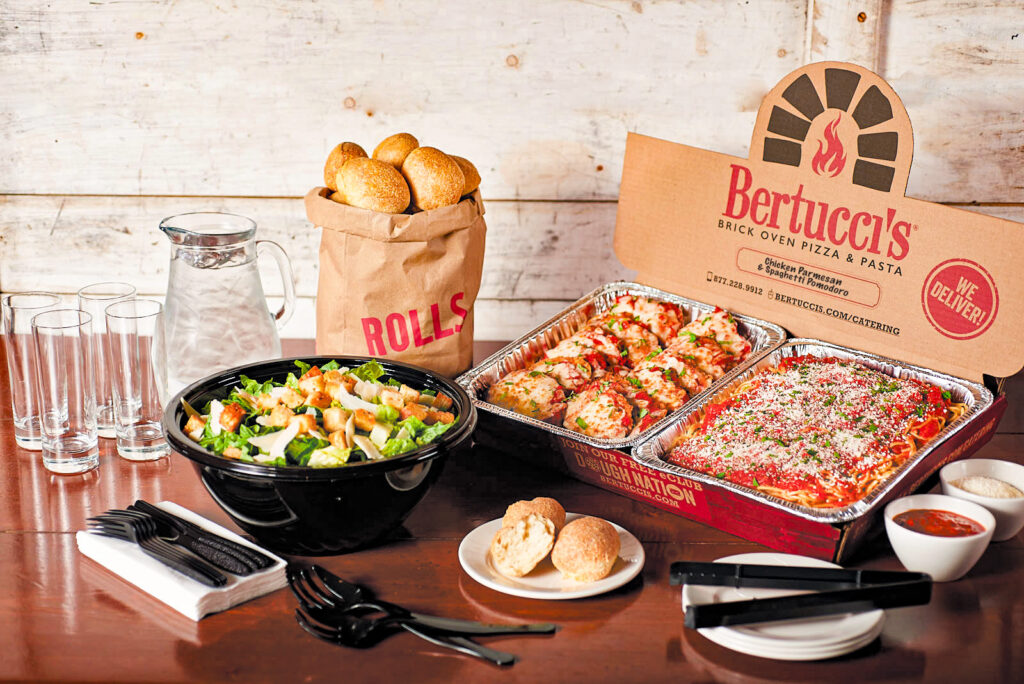 Catering pans and salad from Bertucci's