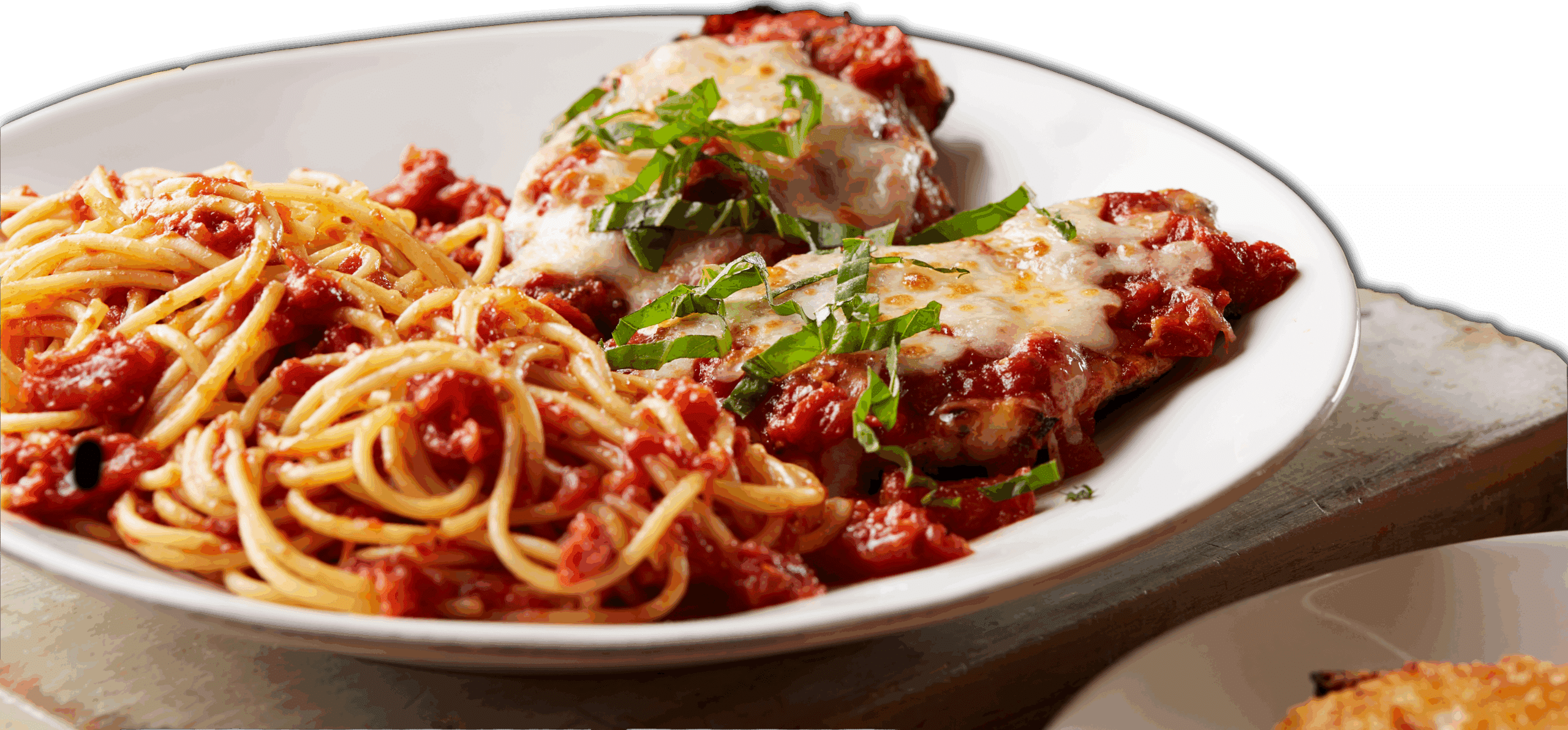 Chicken Parmesan on a plate from Bertucci's Italian restaurant