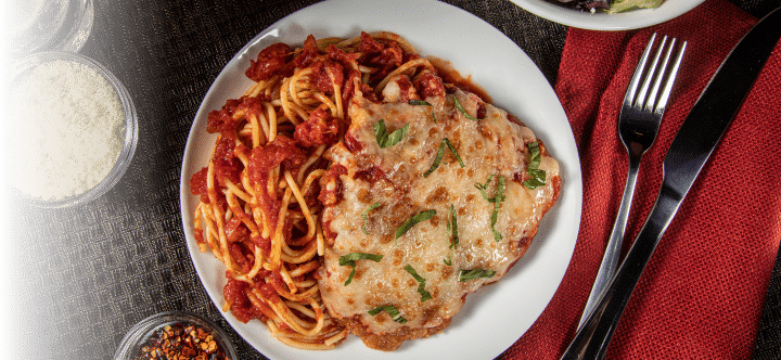 Chicken Parmesan from above from Bertucci's Italian restaurant