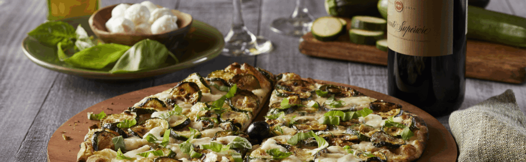 A pizza ordered after filling out the group dining form.