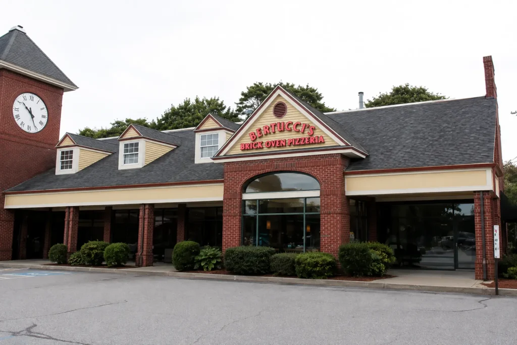 The red brick exterior of Bertucci's Chelmsford